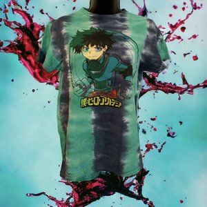 My Hero Academia Shirt Green Tye Dye Short Sleeve Crew Neck Anime Cartoons TV S